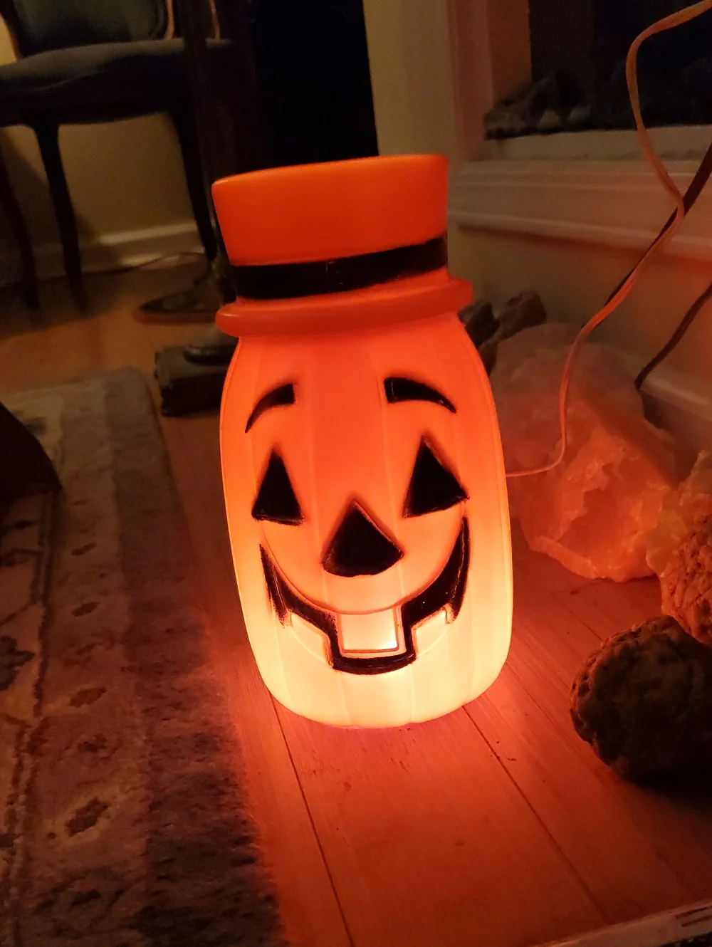 Vintage 60s Halloween Jack-o-Lantern Pumpkin Light Lamp with Top Hat
